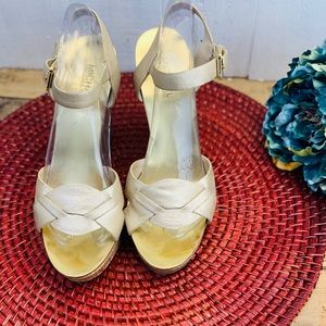 MICHAEL KORS MK GOLD LEATHER CORK PLATFORM WEDGE